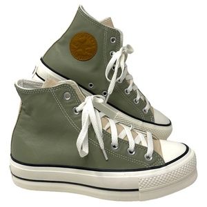 Converse Ctas Lift Platform Shoes Women Leather Green Beige Custom 568163C-WWGBG